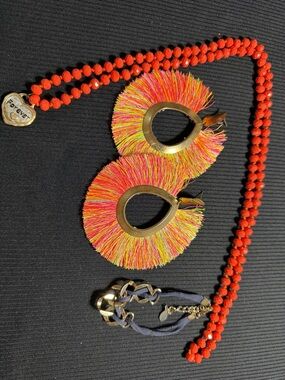 Forever 21 Bright Multi-Thread Fringe Teardrop Earrings in Red